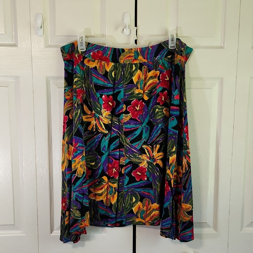 Vintage Caliche Hawaiian Midi Skirt Size XXL Floral‎ Vacation Elastic Waist